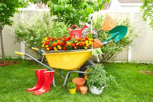 Professional patio cleaning in Lampton improving a garden seating area